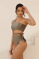 Champagne Cut-Out One-Shoulder Green One-Piece Swimsuit - ADARA WOMEN - Small--ADARA WOMEN