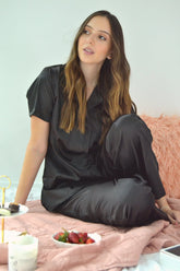 Silk Pajama Long Pants Magda - Pajamas - ADARA WOMEN - Black-Small-ADARA WOMEN