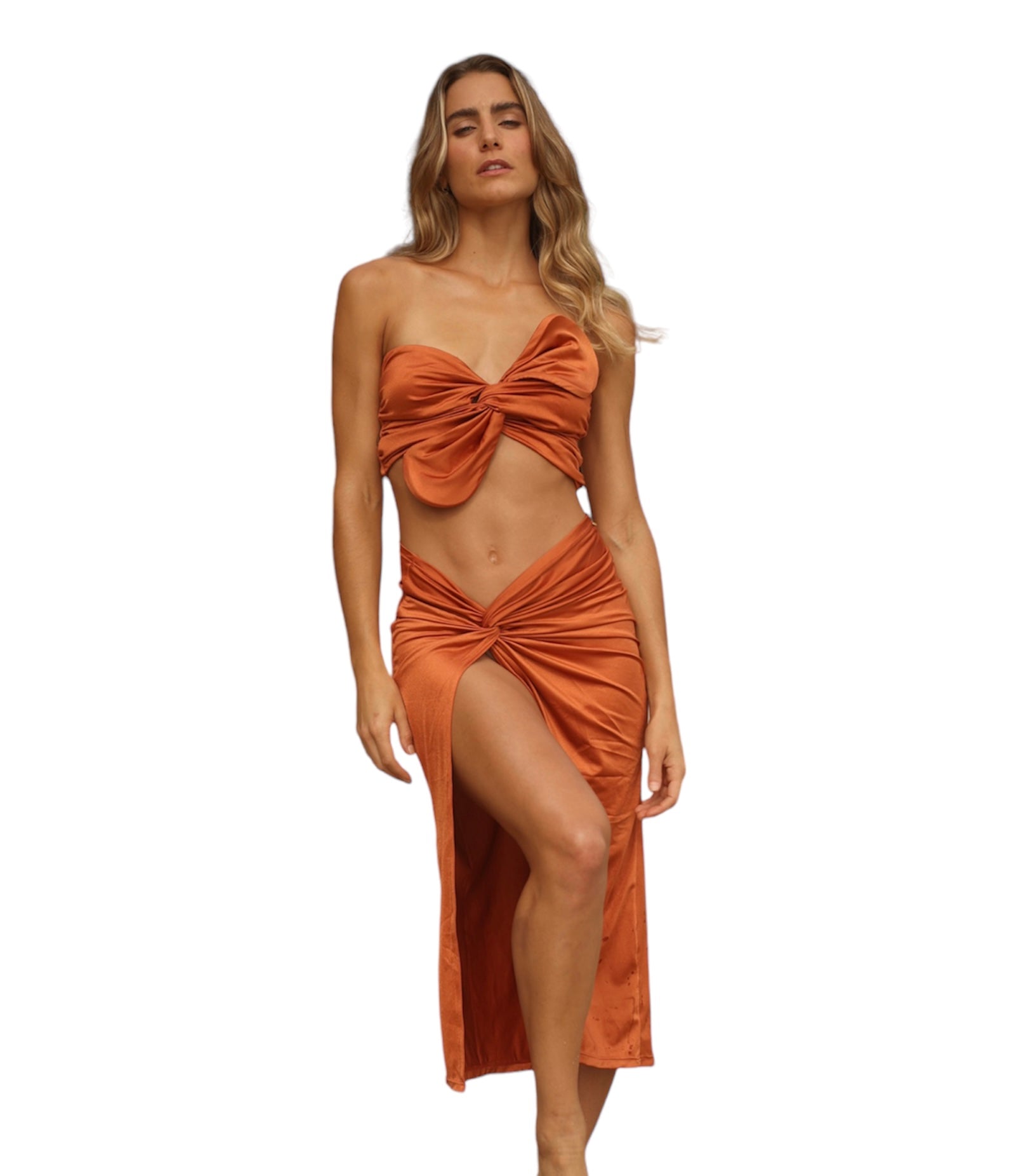 Cartagena Resortwear Set - Strapless Top - Long Skirt - Orange - Resortwear - Adara Swimwear - One Size (small to Large)--Adara Swimwear