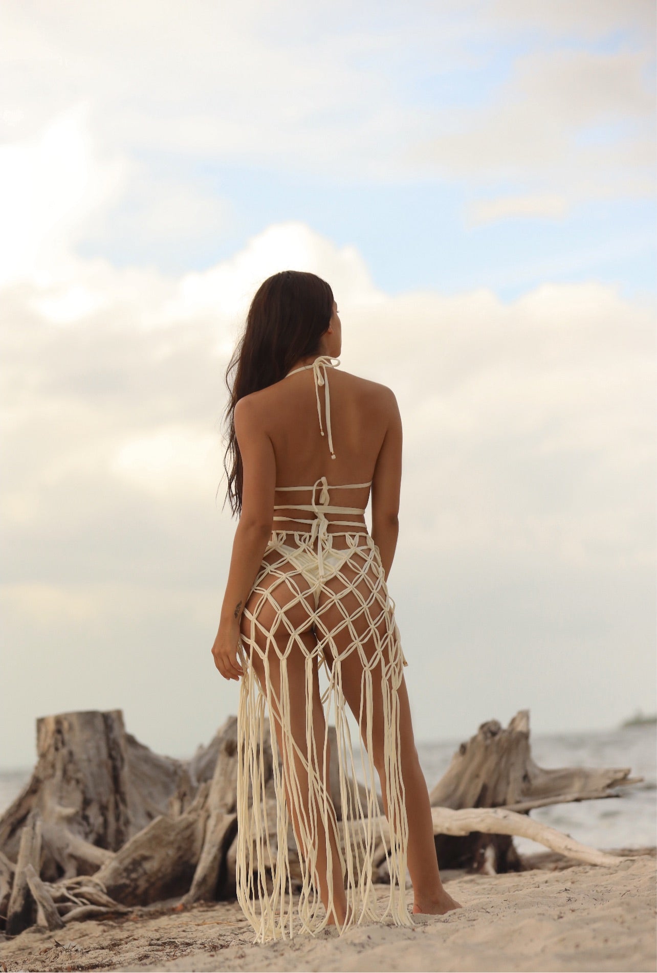 Choco Macramé Skirt Ivory - Swimwear - Adara Swimwear - One Size (small to Large)--Adara Swimwear