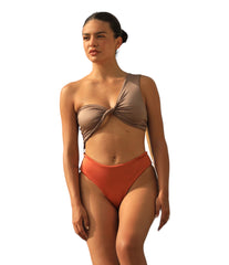 Dubai Asymmetrical One piece - One-Shoulder Top - Cheeky Scrunch Bottom - Two Tone - Swimwear - Adara Swimwear - Small--Adara Swimwear
