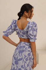 Manila Lavender Floral Puffed Sleeves Long Skirt Cover Up - Swimwear - adara swimwear - One Size--ADARA WOMEN