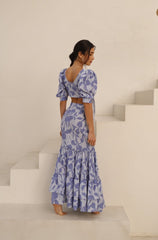 Manila Lavender Floral Puffed Sleeves Long Skirt Cover Up - Swimwear - adara swimwear - One Size--ADARA WOMEN