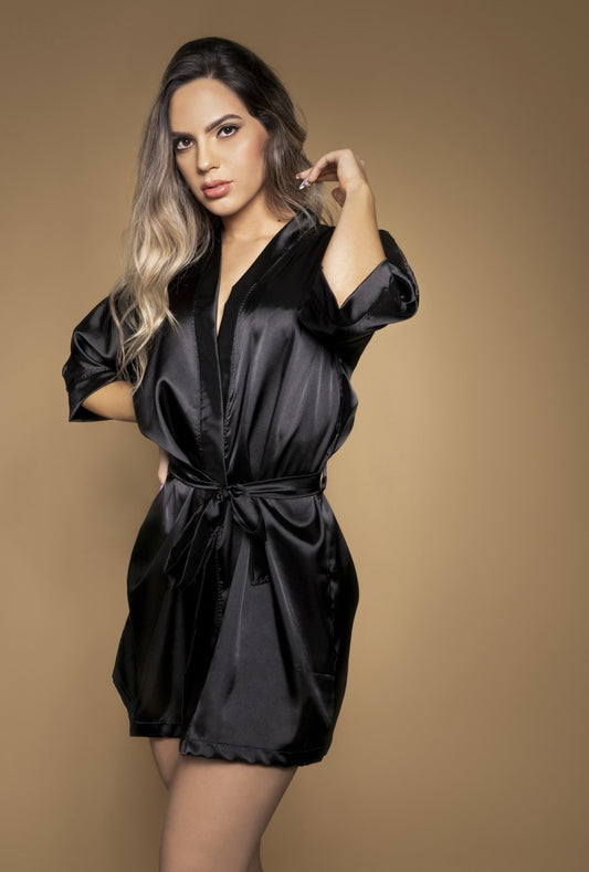 Midnight Satin Robe - Nightwear - ADARABYCAROLB Intimates - Black--ADARA WOMEN