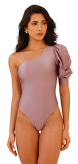 Milano One Piece Swimsuit - Puffed Sleeve One-Shoulder Top - High-cut Bottom - Lilac - One Piece Swimsuit - Adara Swimwear - Small--Adara Swimwear