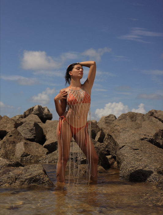 Pacific Cover dress up Macrame nude - Swimwear - Adara Swimwear - One Size (small to Large)--Adara Swimwear