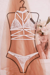 Paris Choker White Lingerie Set - Lingerie SET Lace Bralette Panty Sexy Underwear - ADARABYCAROLB Intimates - White-Small-ADARA WOMEN