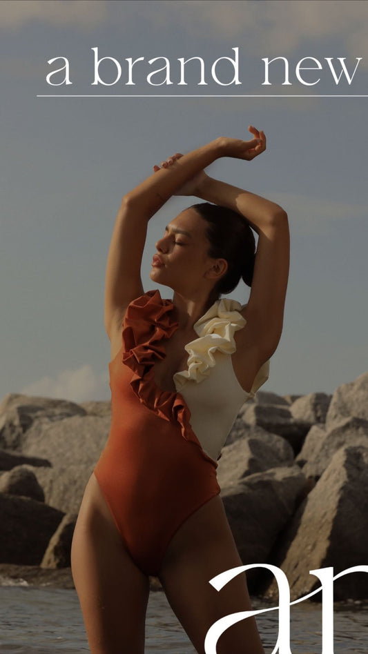 Pre - order Marsella Two Tone Ruffle Cut-Out elegant One-Piece Orange - Adara Swimwear - Small--Adara Swimwear